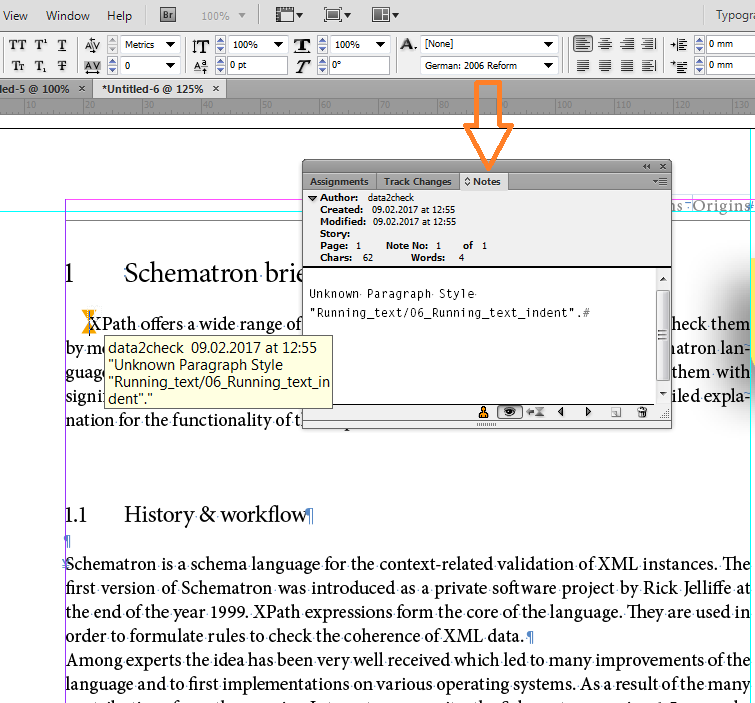 InDesign Note for an error message
